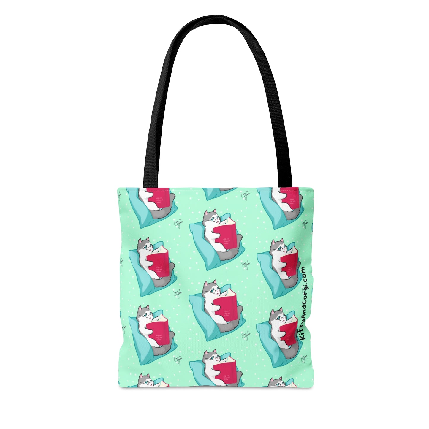 Kitty Reading a Book - Repeating Pattern - Tote Bag (AOP)