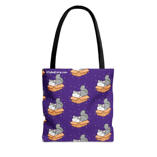 Kitty in a Box - Repeating Pattern in Dark Purple - Tote Bag (AOP)