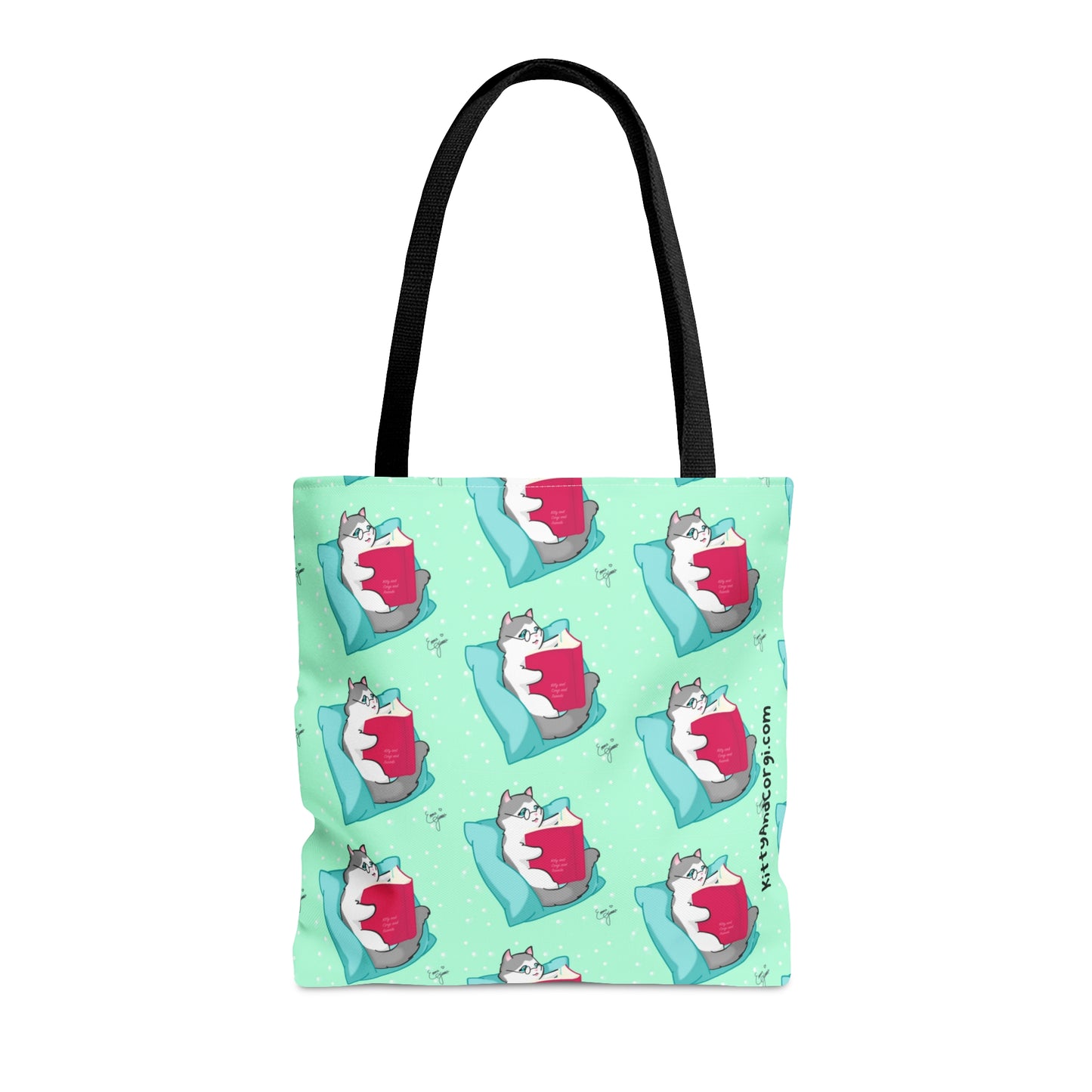 Kitty Reading a Book - Repeating Pattern - Tote Bag (AOP)