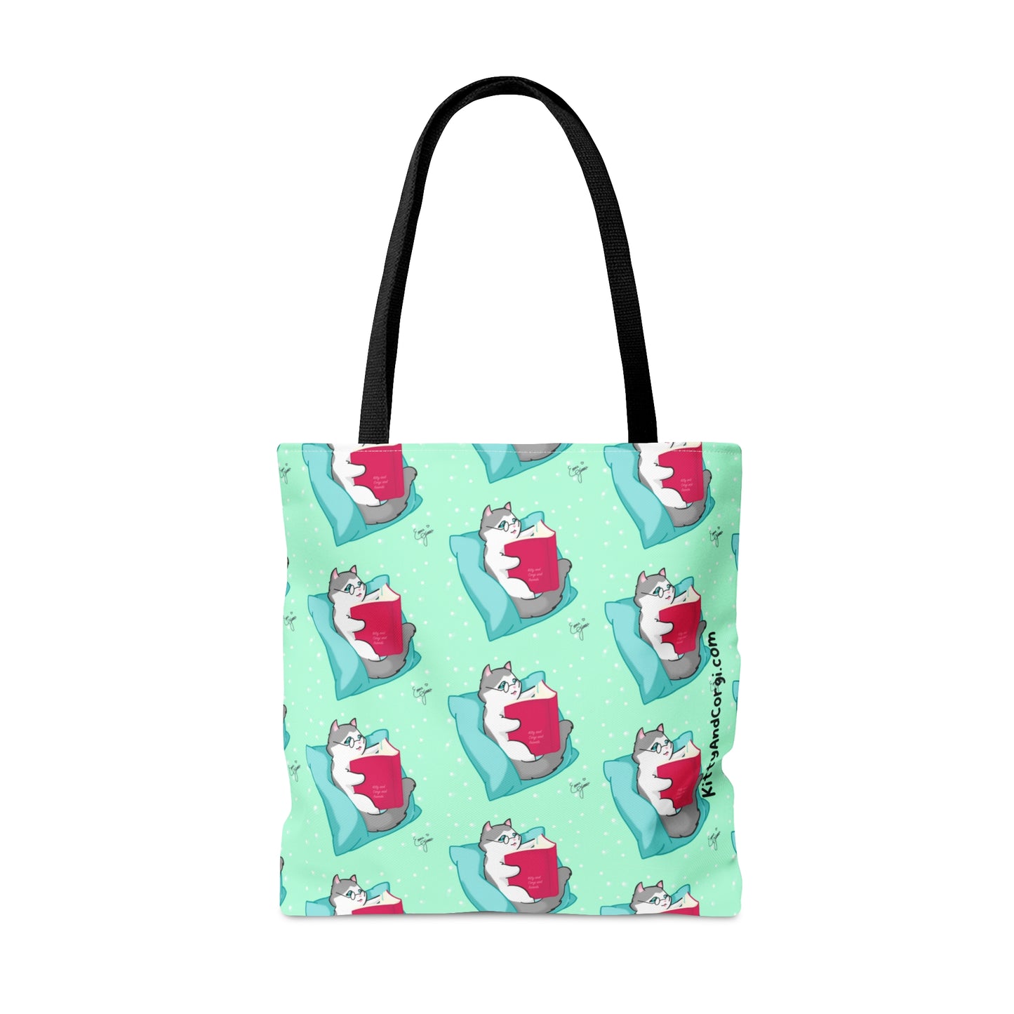Kitty Reading a Book - Repeating Pattern - Tote Bag (AOP)