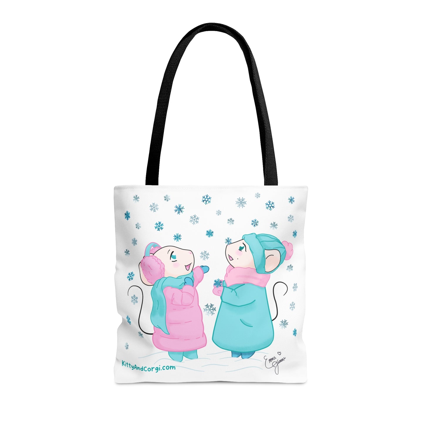 Snow Mousies Catching Snowflakes Tote Bag