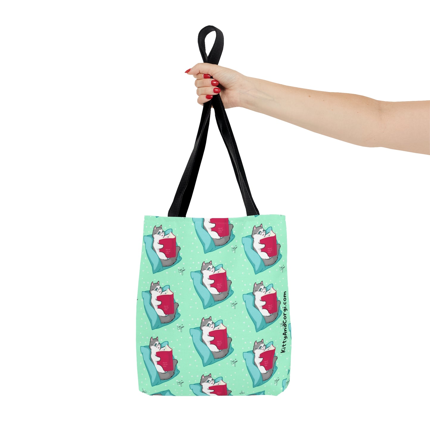 Kitty Reading a Book - Repeating Pattern - Tote Bag (AOP)