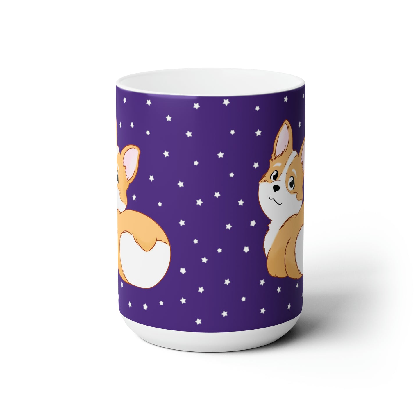 Corgi Butt Ceramic Mug in Purple with stars - single design 15oz