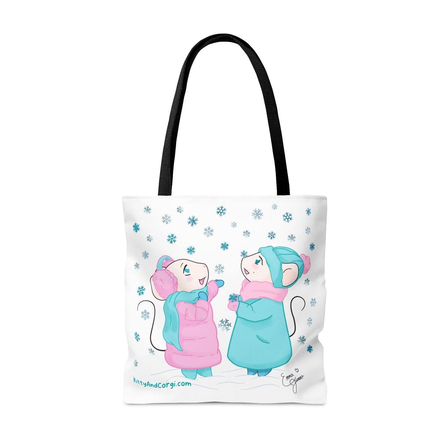 Snow Mousies Catching Snowflakes Tote Bag