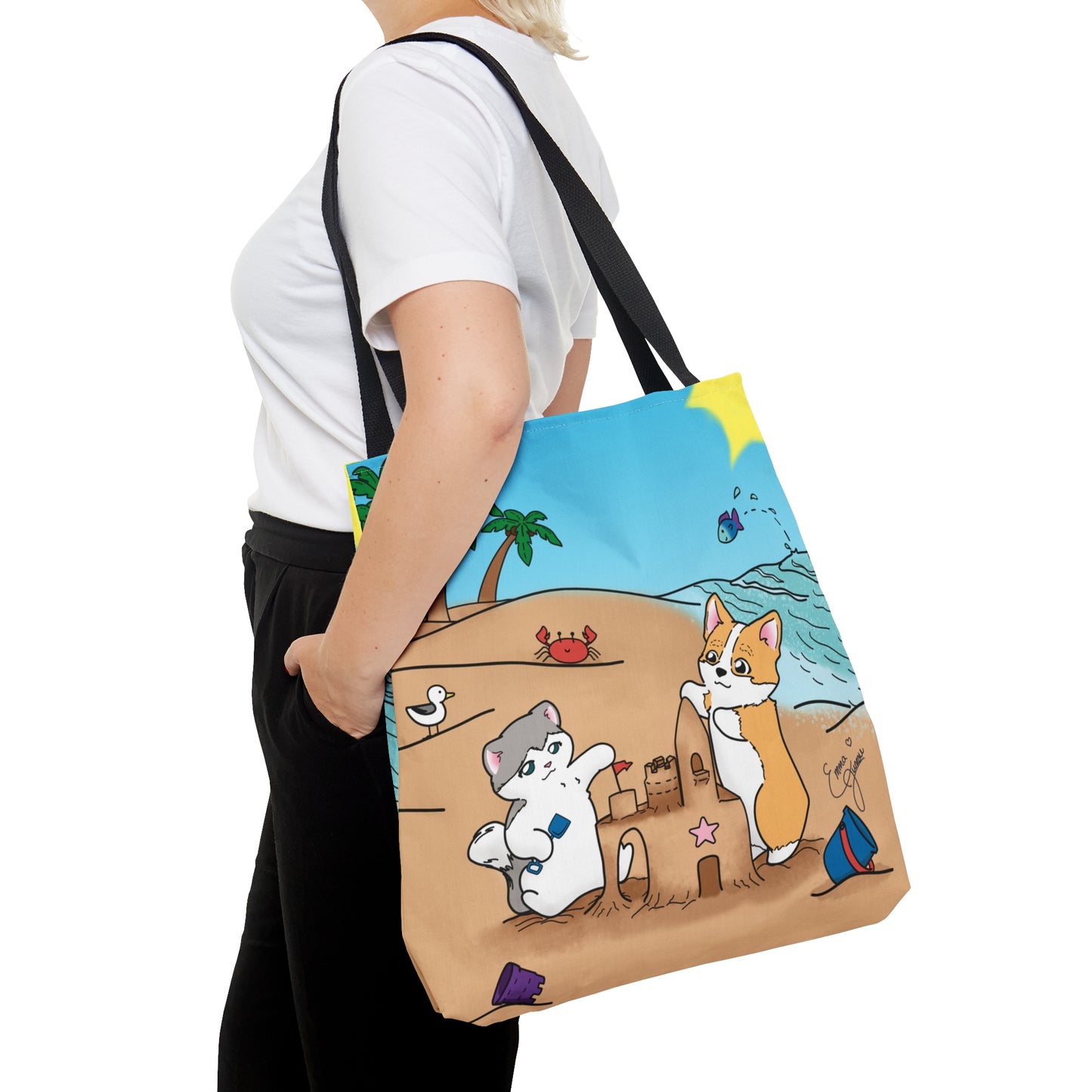 Kitty&Corgi Build a Sandcastle Tote Bag (All over print)