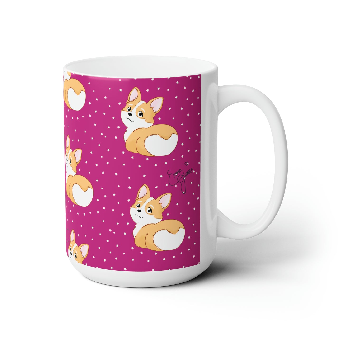 Corgi Butt Patterned Ceramic Mug - Pink with stars - 15oz