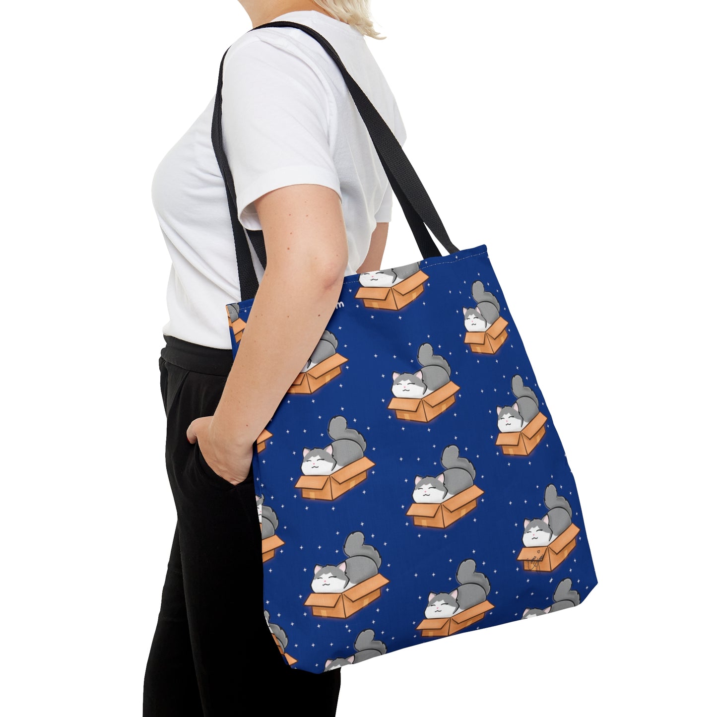 Kitty in a Box - Repeating Pattern in Starry Night Blue - Tote Bag (AOP)