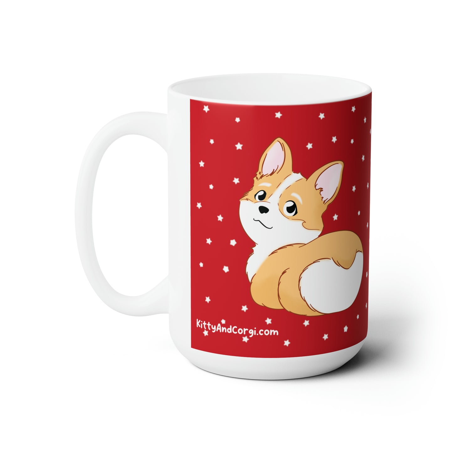 Corgi Butt Ceramic Mug in Santa Red with stars - single design 15oz