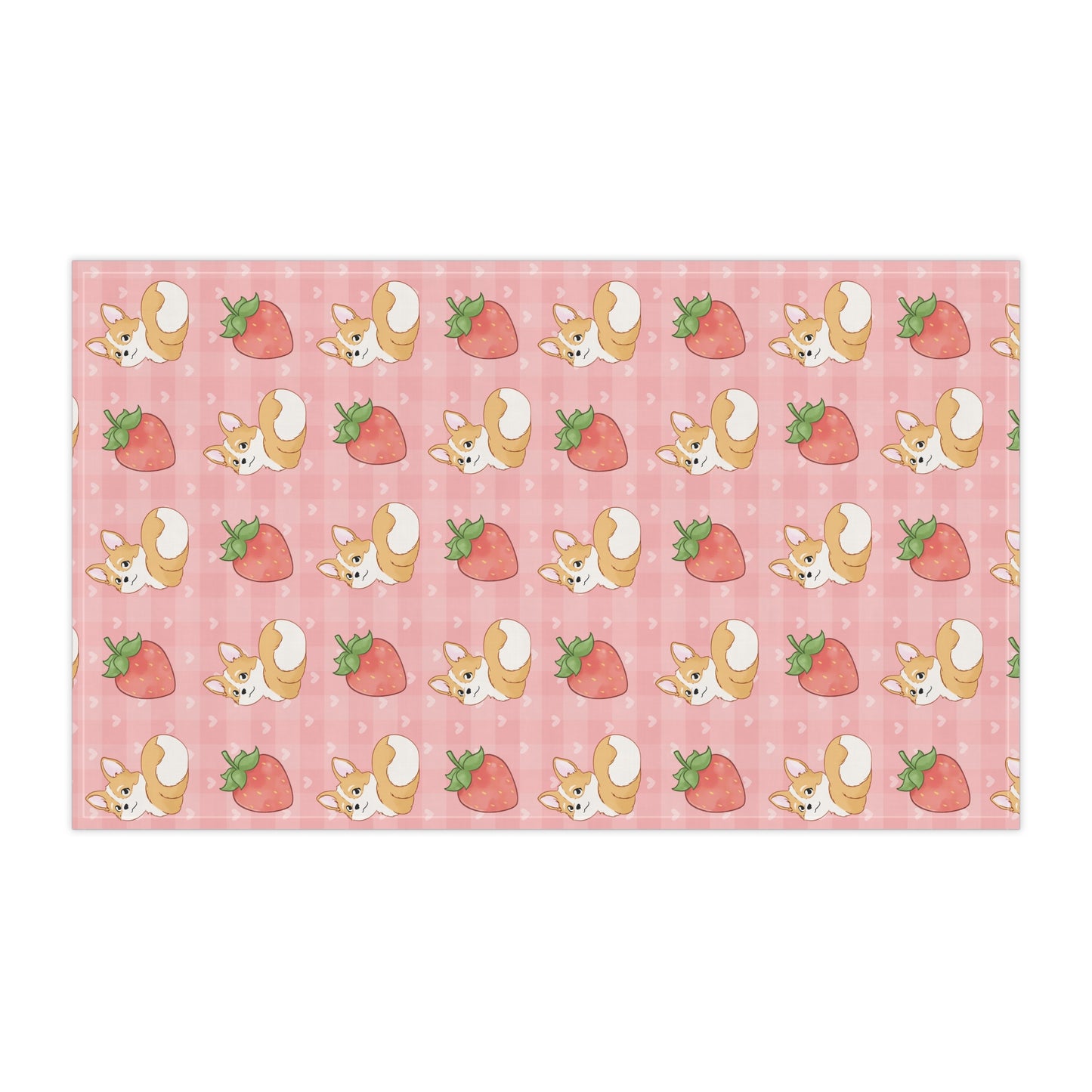 Corgi Butt and Strawberries Pink Hearts Gingham Kitchen Towel