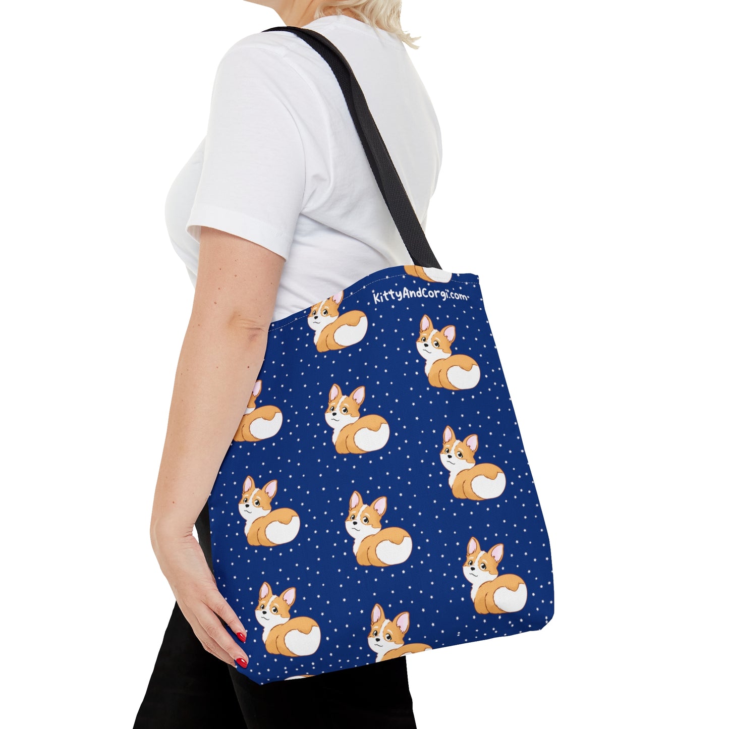Corgi Butt - Dark Blue - Patterned Tote Bag