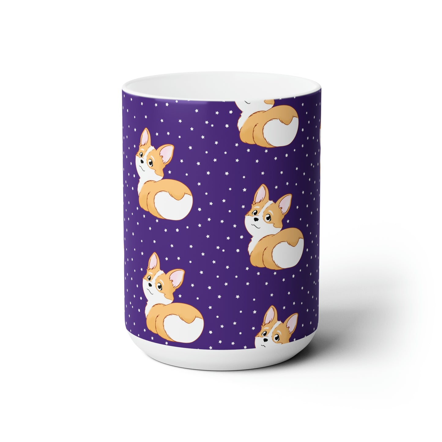 Corgi Butt Patterned Ceramic Mug - Purple with stars - 15oz