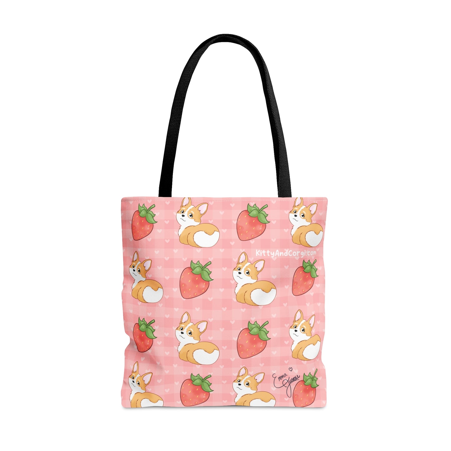 Corgi Butt and Strawberries Pink Heart Gingham Tote Bag