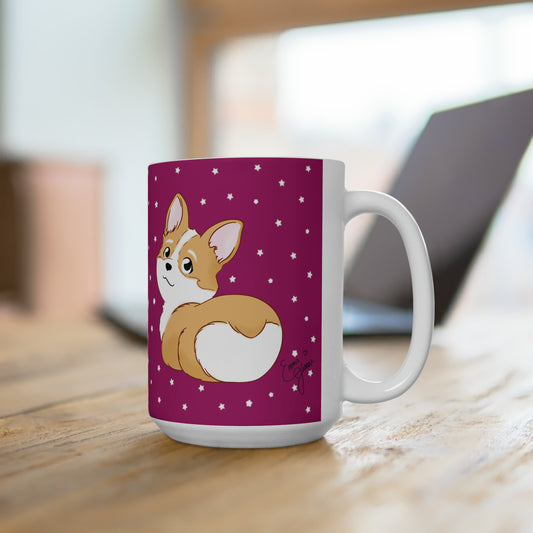 Corgi Butt Ceramic Mug in Pink with stars - single design 15oz