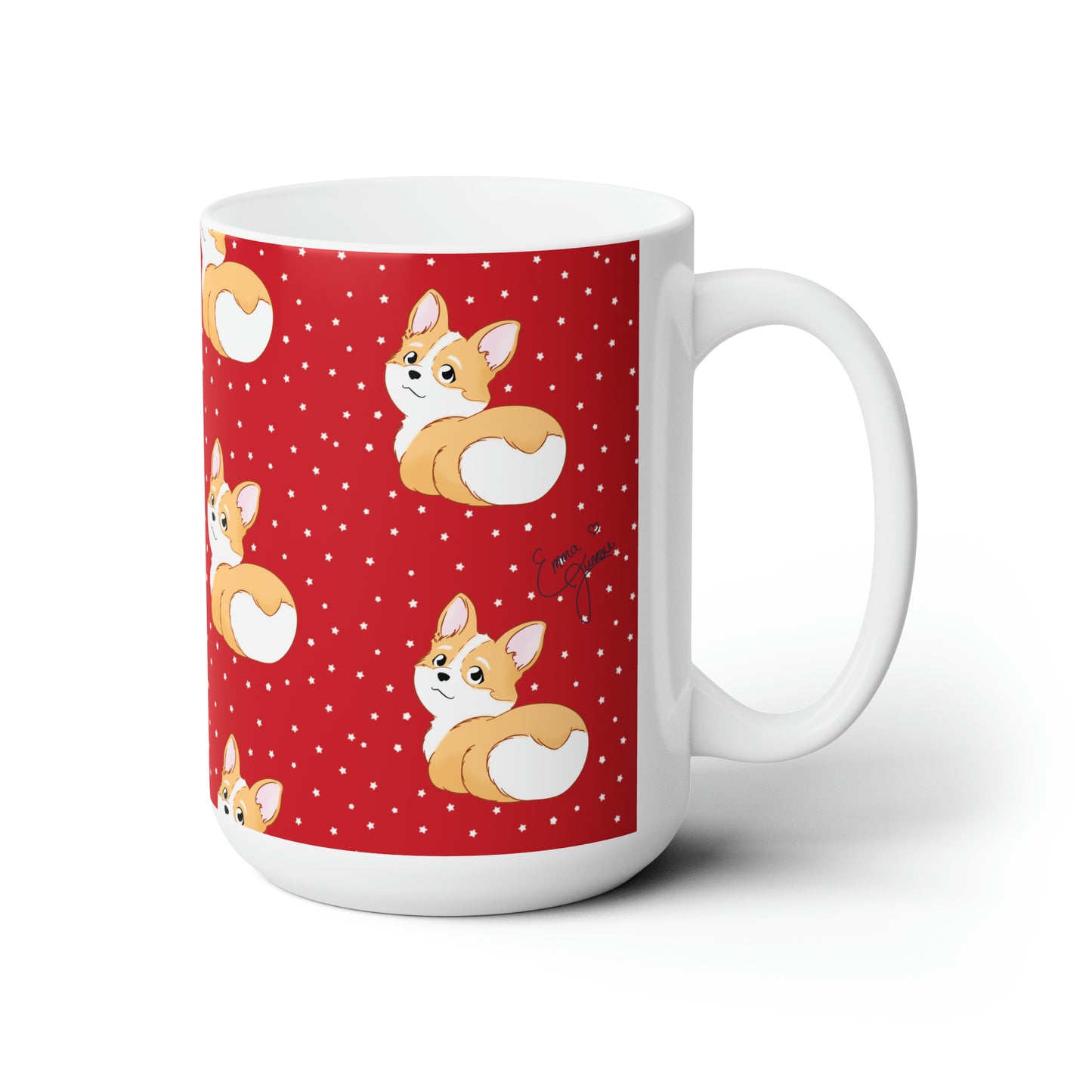 Corgi Butt Patterned Ceramic Mug - Santa Red with stars - 15oz