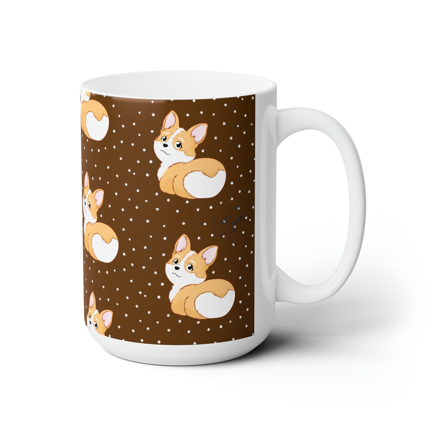 Corgi Butt Patterned Ceramic Mug - Coffee Brown with stars - 15oz