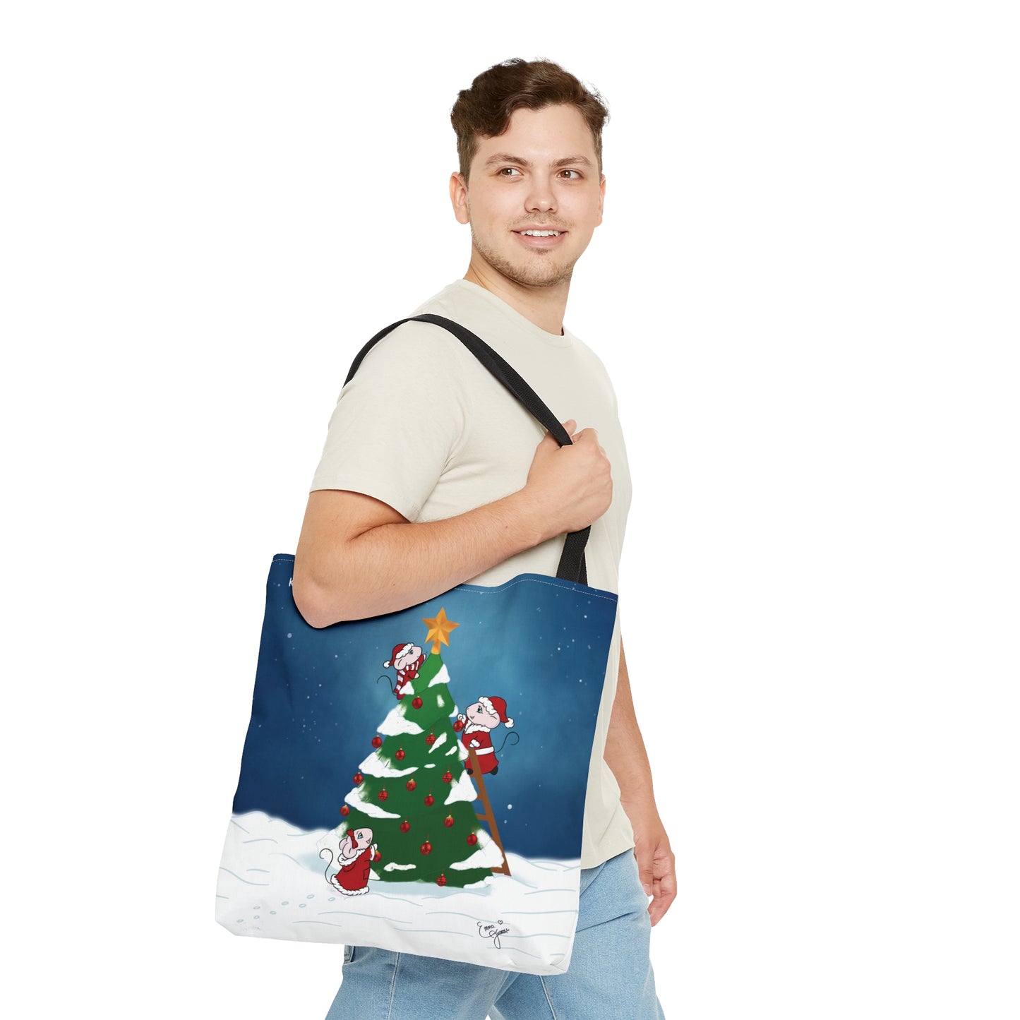 Christmas Mousies Decorating the Christmas Tree Tote Bag