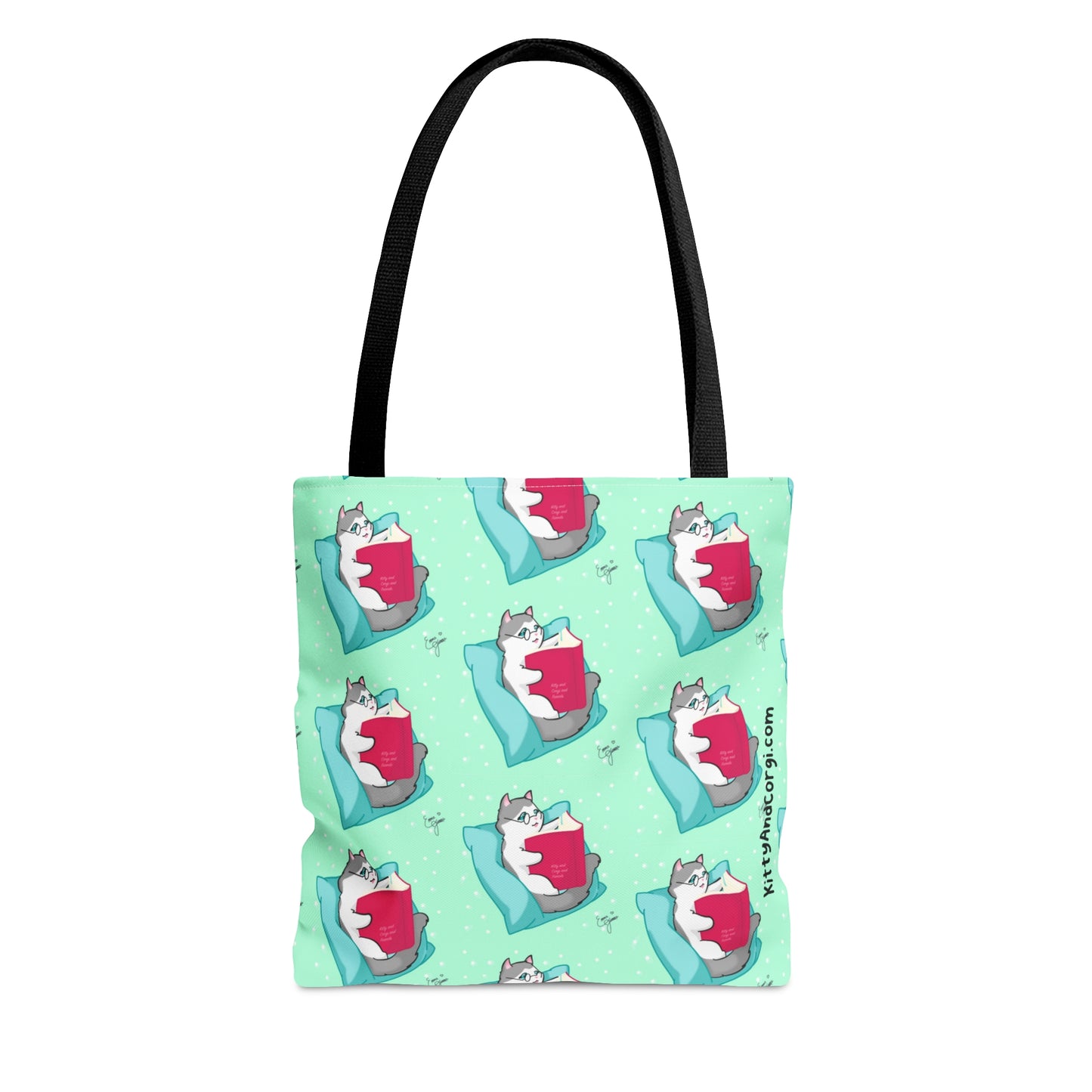 Kitty Reading a Book - Repeating Pattern - Tote Bag (AOP)