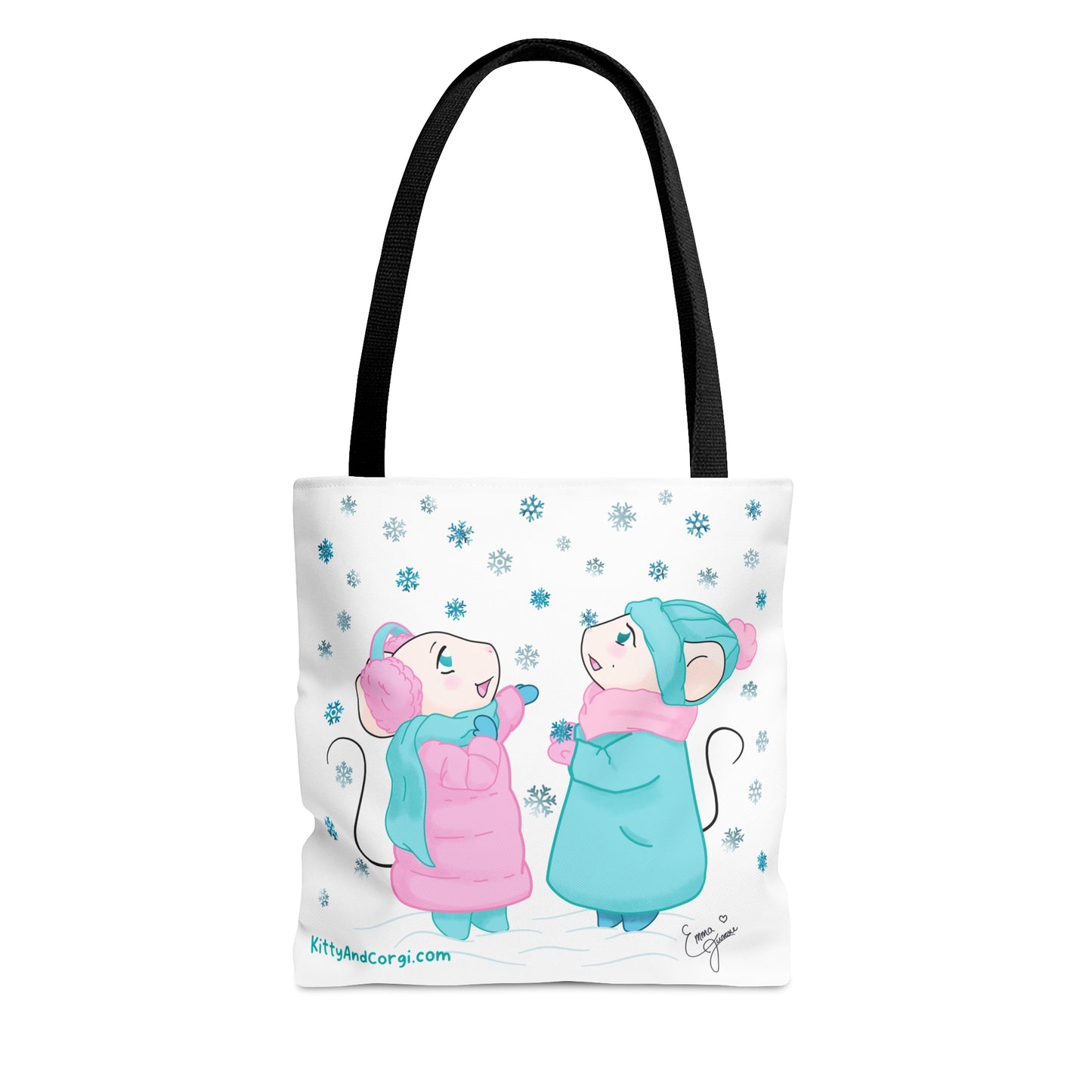 Snow Mousies Catching Snowflakes Tote Bag