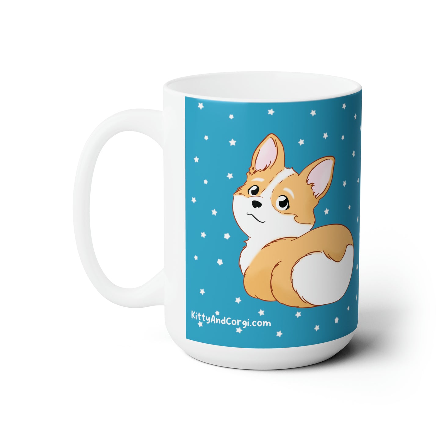 Corgi Butt Ceramic Mug in Turquoise with stars - single design 15oz