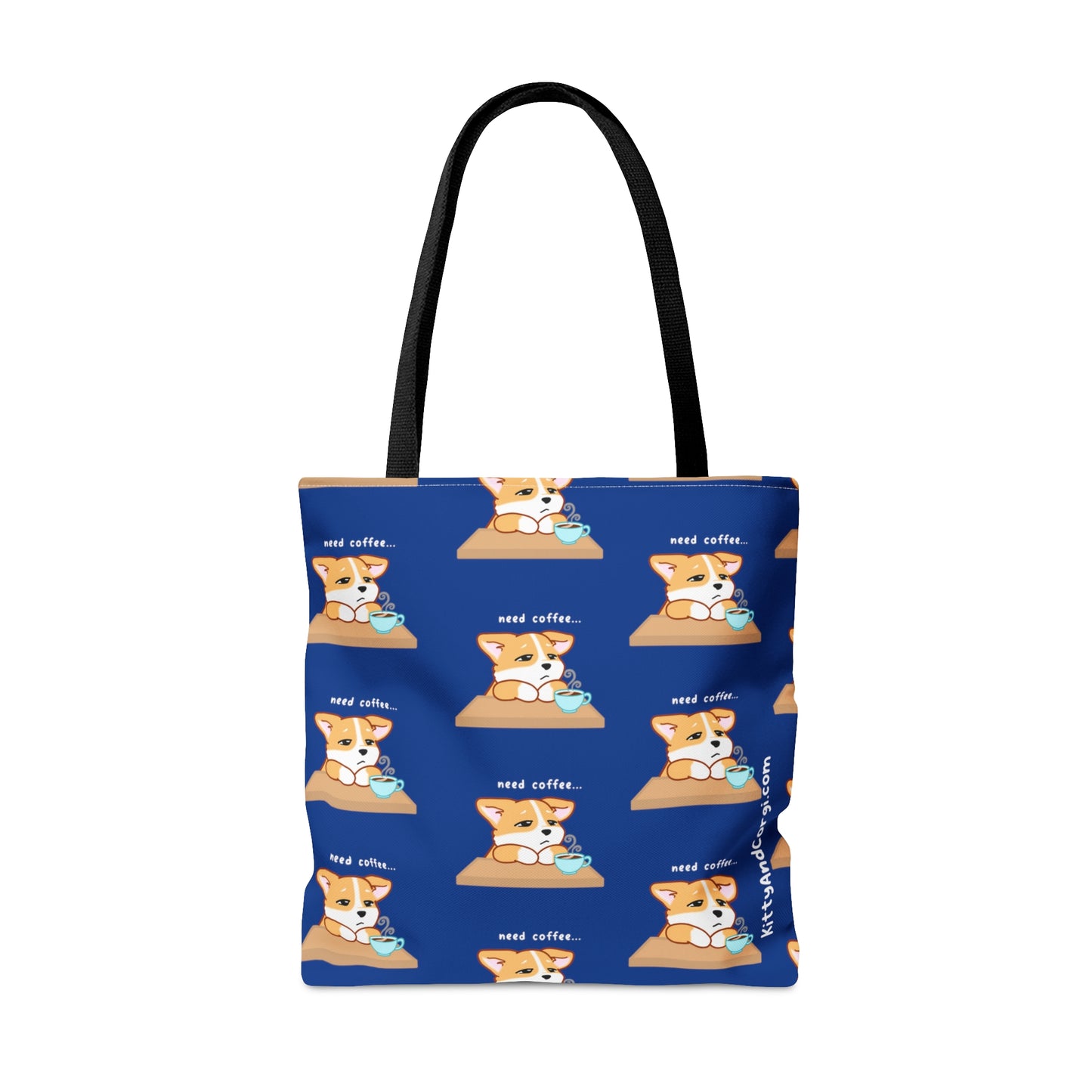 Corgi Needs Coffee - Repeating Pattern in Midnight Blue - Tote Bag