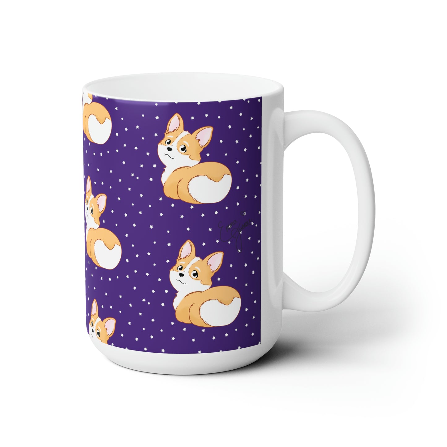 Corgi Butt Patterned Ceramic Mug - Purple with stars - 15oz