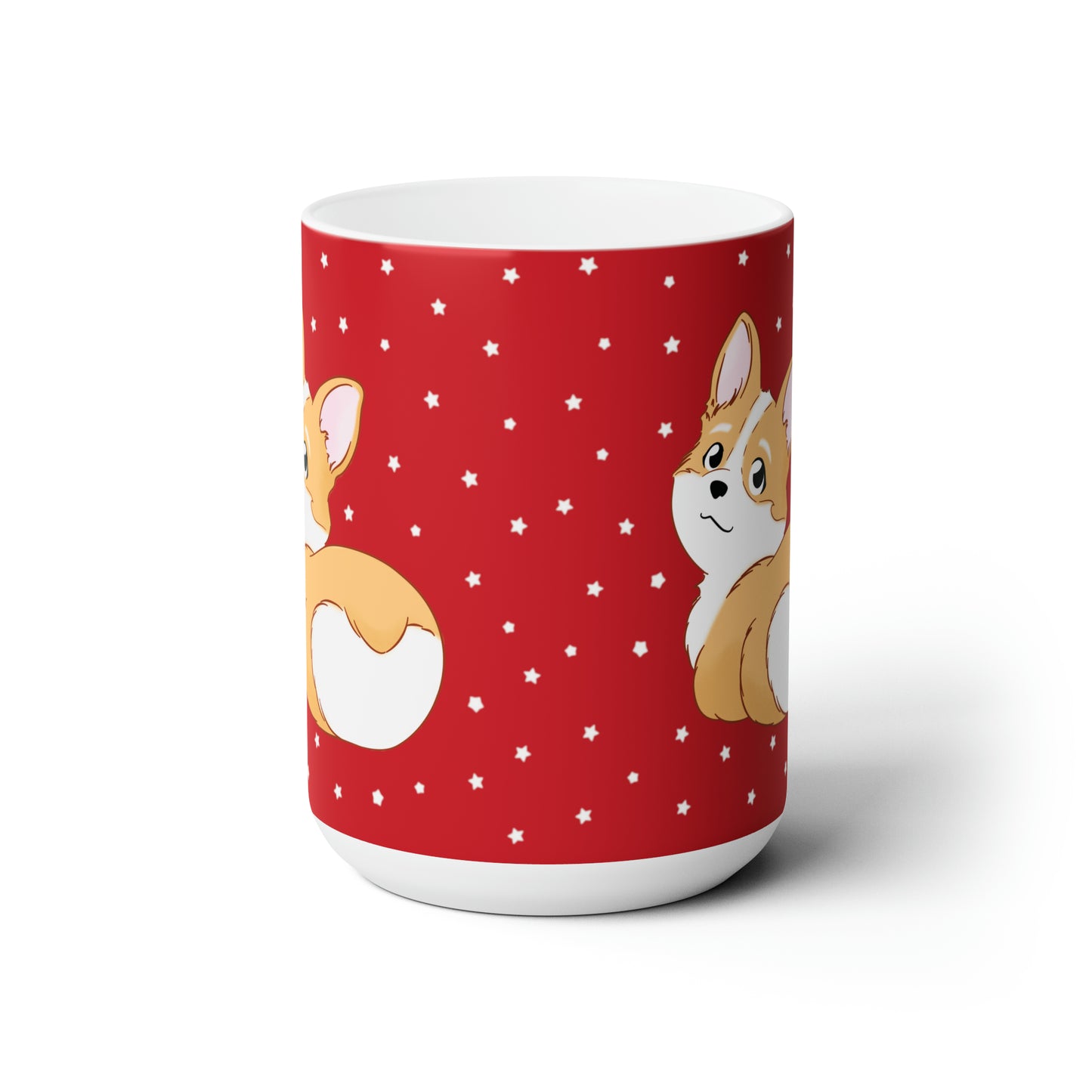 Corgi Butt Ceramic Mug in Santa Red with stars - single design 15oz