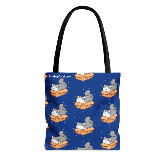 Kitty in a Box - Repeating Pattern in Starry Night Blue - Tote Bag (AOP)