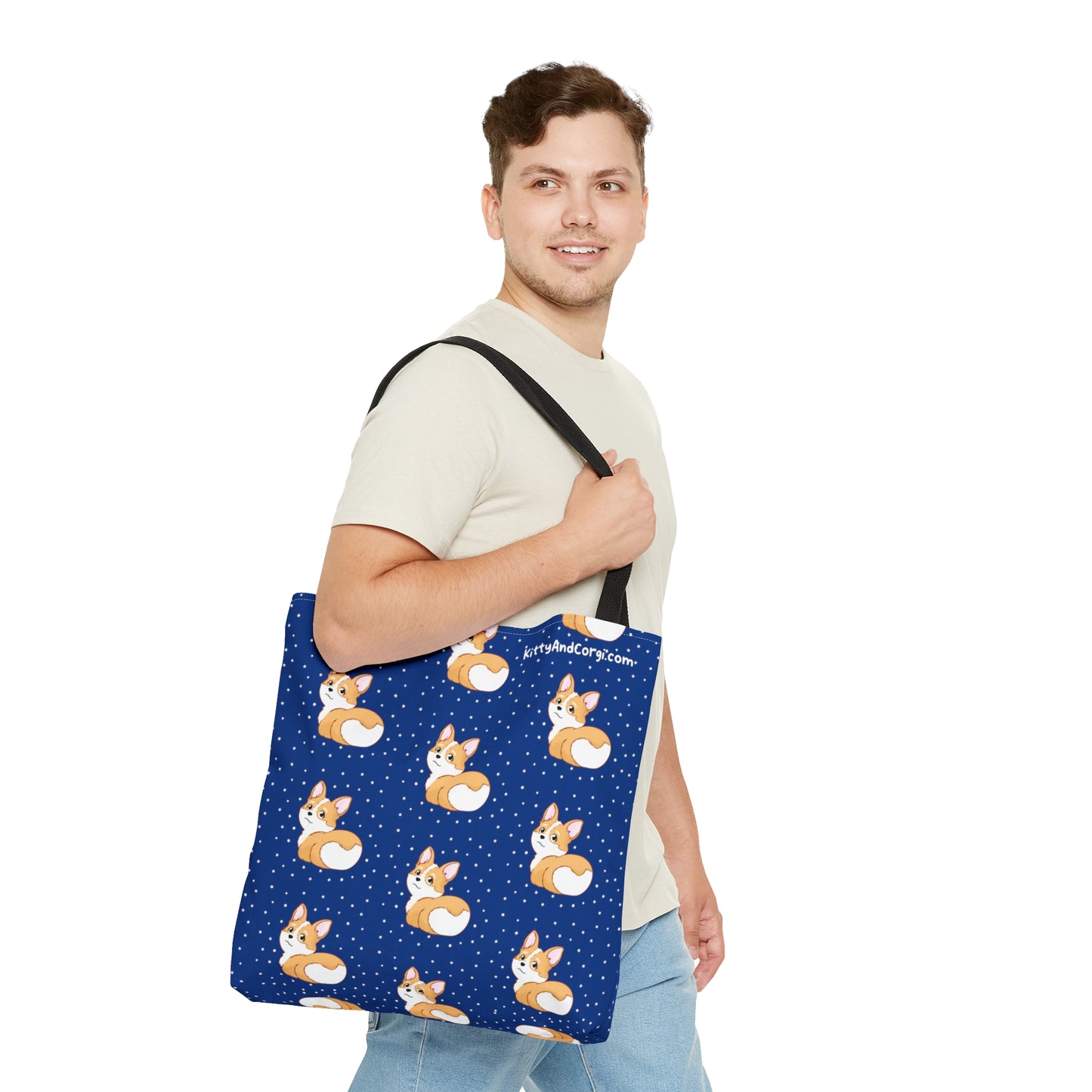 Corgi Butt - Dark Blue - Patterned Tote Bag