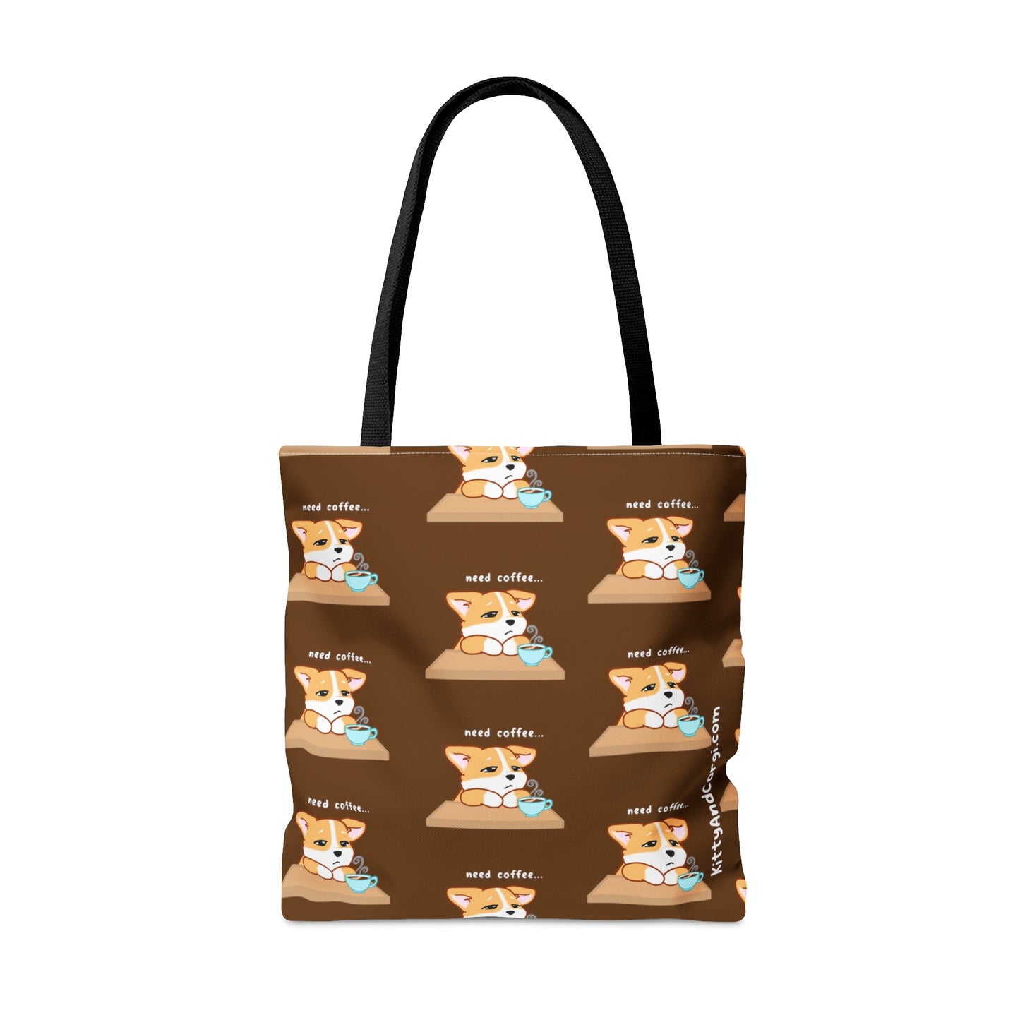 Corgi Needs Coffee - Repeating Pattern in Coffee Brown - Tote Bag