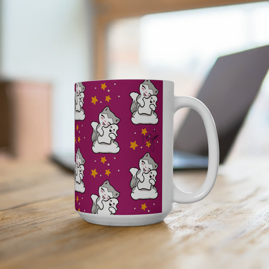 Kitty loves her Ghostie Pillow - Patterned Pink Halloween Mug - 15oz