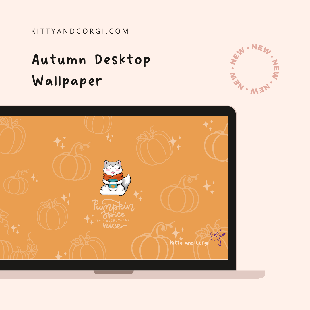 Kitty and Corgi Pumpkin Spice and Everything Nice 4k Desktop Wallpaper Bundle