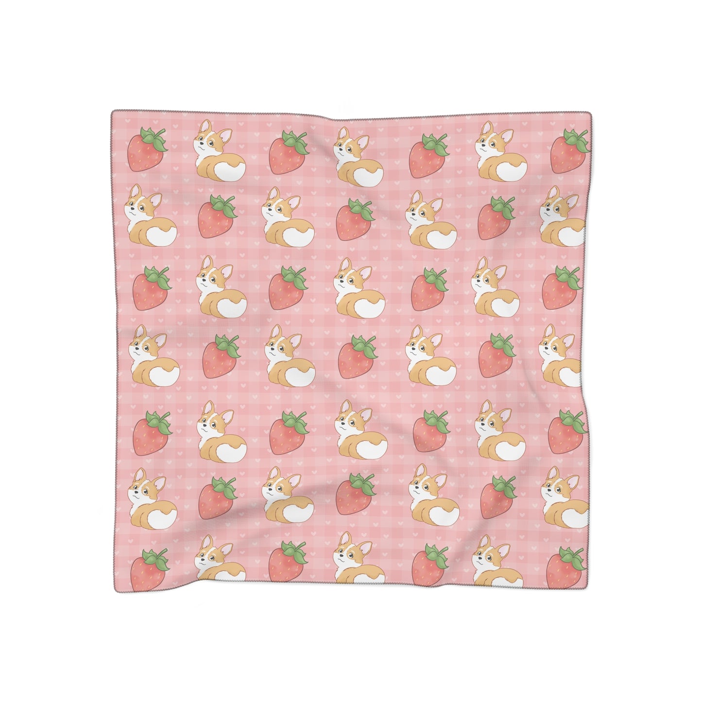 Cute Corgi Butt and Strawberries Pink Gingham Hearts Poly Chiffon Scarf