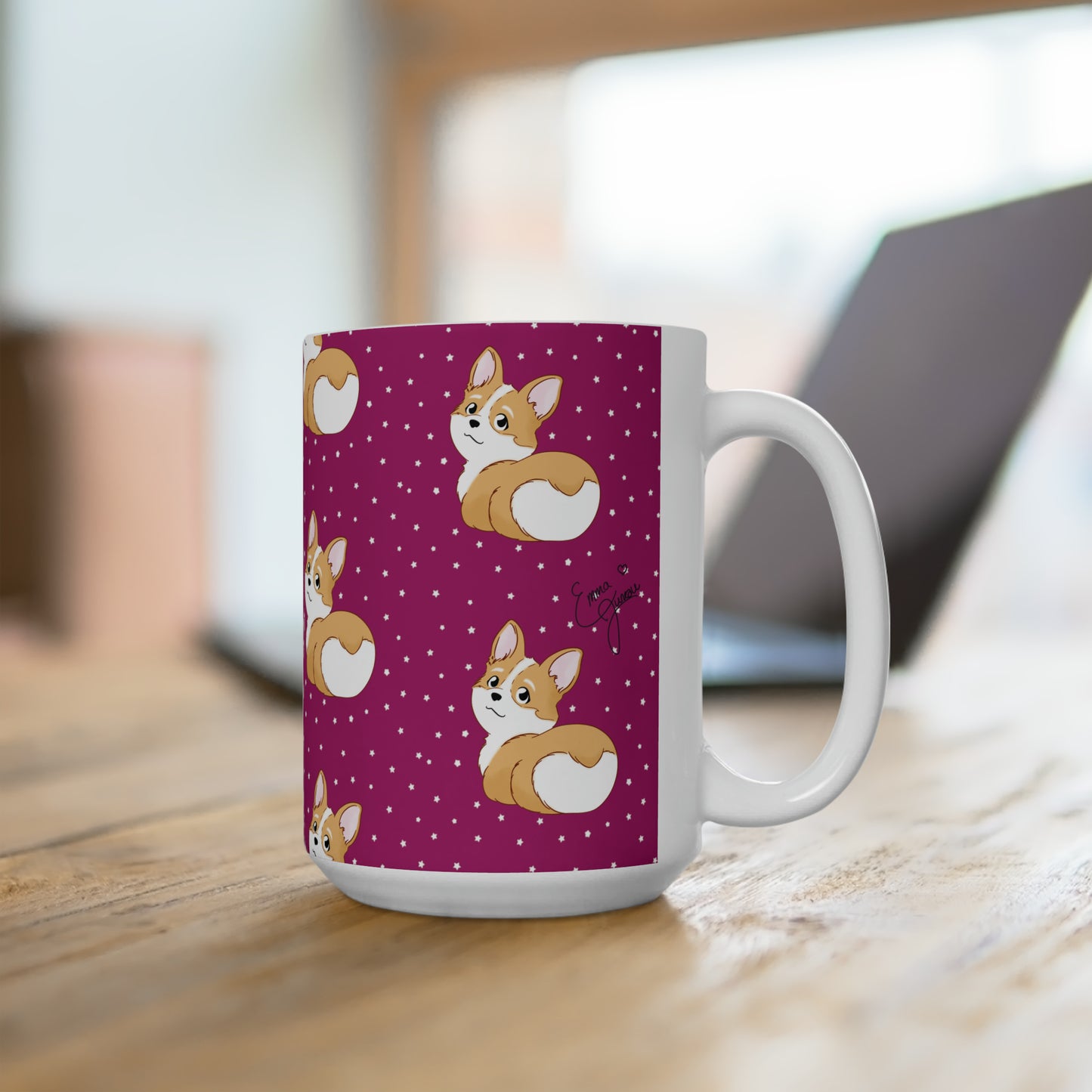Corgi Butt Patterned Ceramic Mug - Pink with stars - 15oz