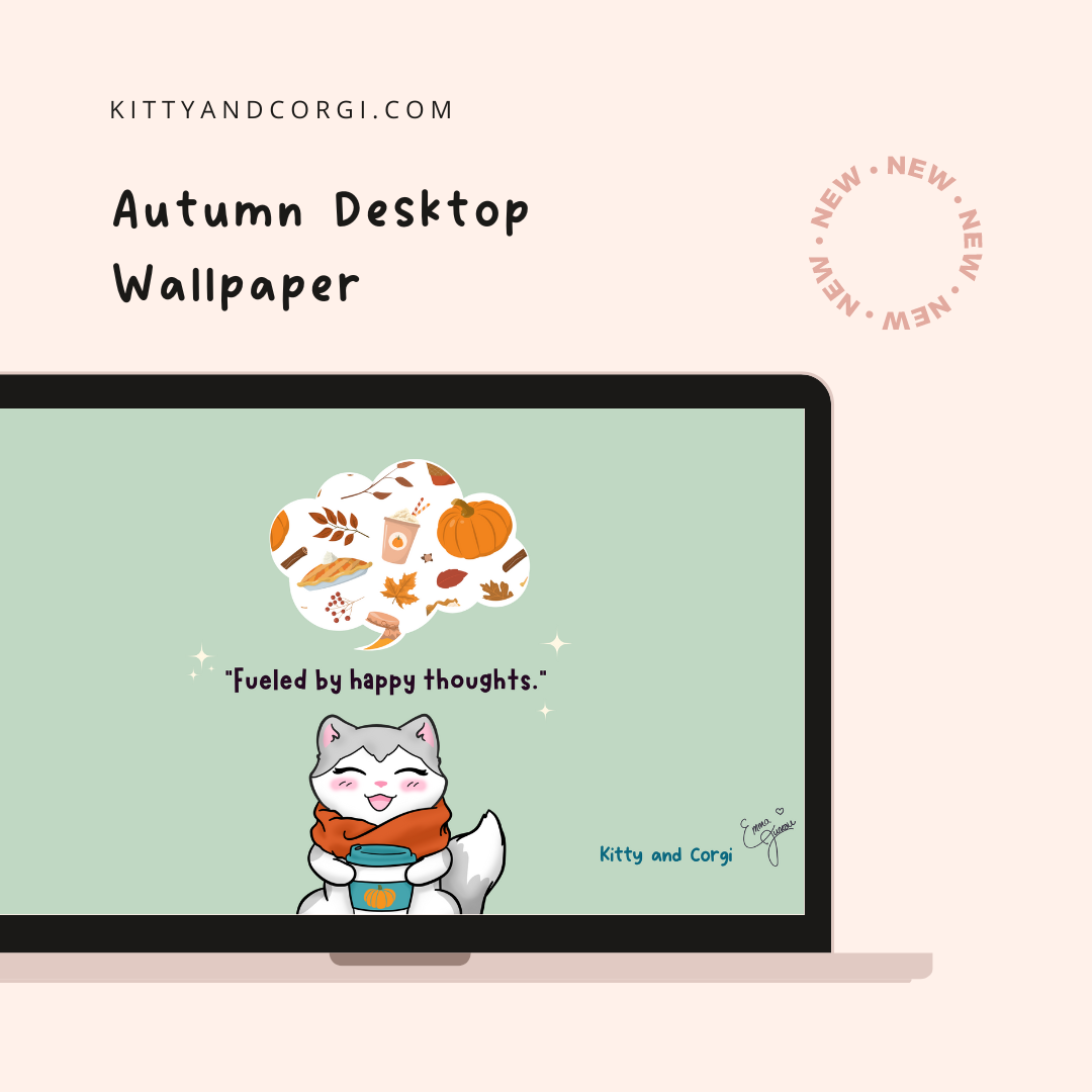 Sage Green Kitty and Corgi Cozy Fall Vibes 4k Desktop Wallpaper Bundle