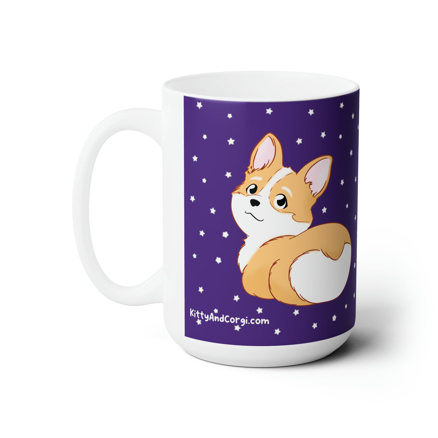 Corgi Butt Ceramic Mug in Purple with stars - single design 15oz