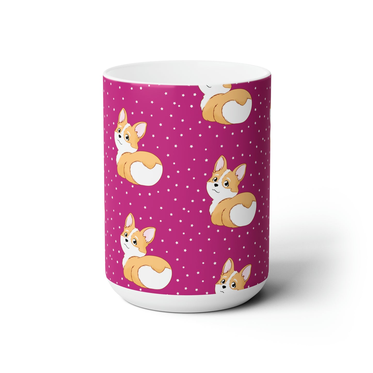 Corgi Butt Patterned Ceramic Mug - Pink with stars - 15oz