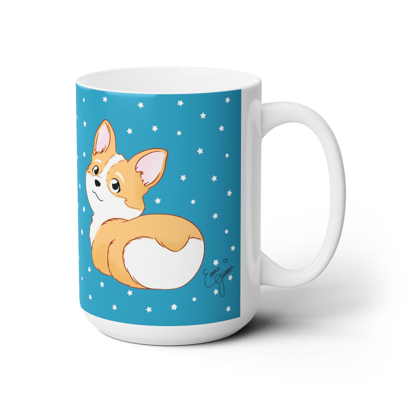 Corgi Butt Ceramic Mug in Turquoise with stars - single design 15oz