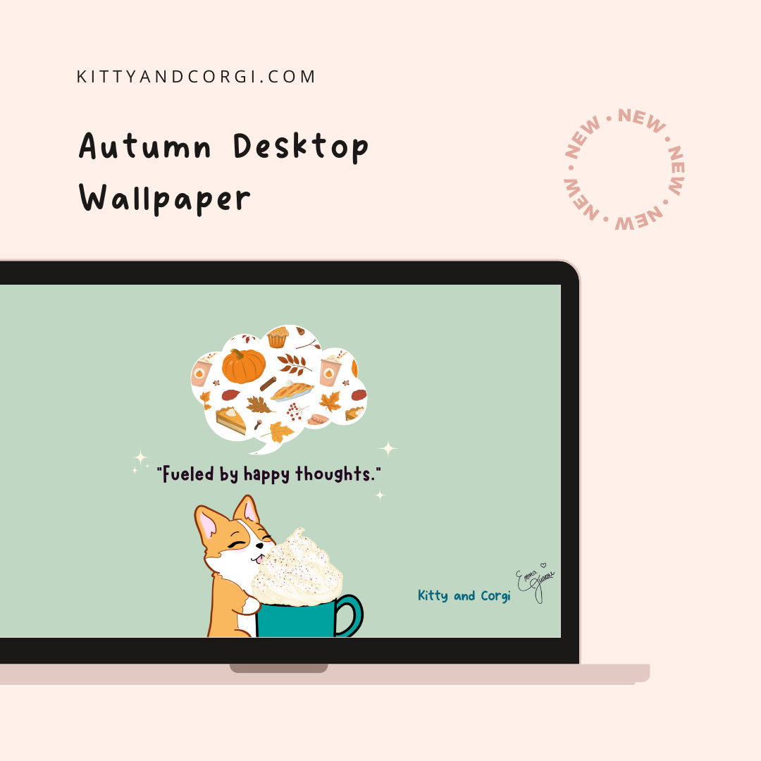 Sage Green Kitty and Corgi Cozy Fall Vibes 4k Desktop Wallpaper Bundle
