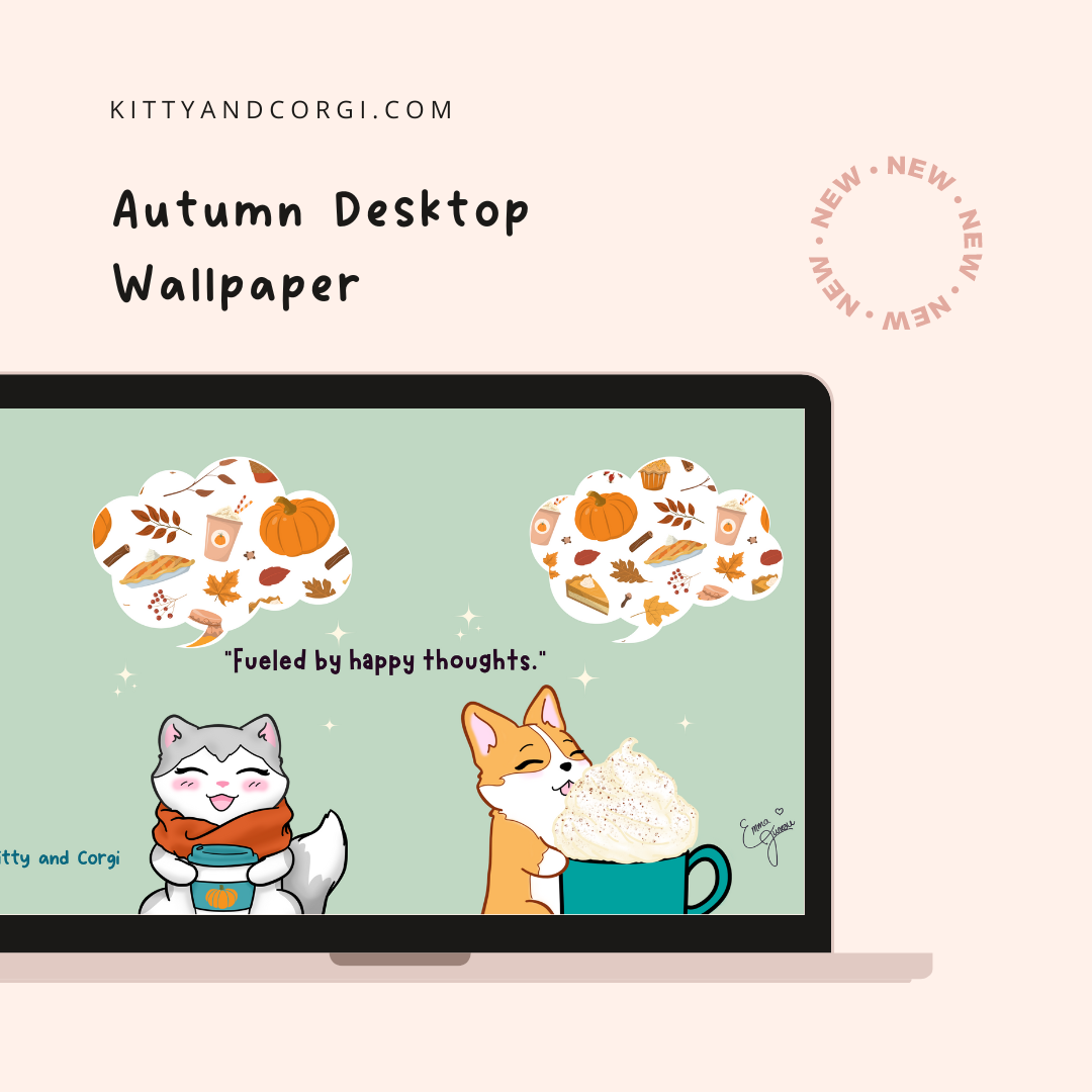 Sage Green Kitty and Corgi Cozy Fall Vibes 4k Desktop Wallpaper Bundle