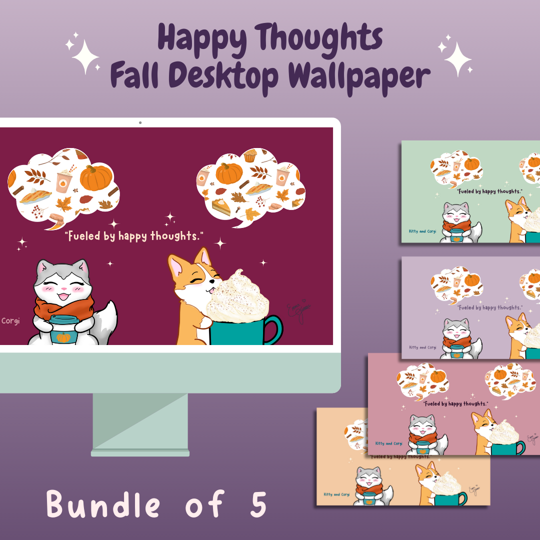 Fueled by Happy Thoughts Kitty and Corgi Pumpkin Season - Best Friends 4K Desktop Wallpaper