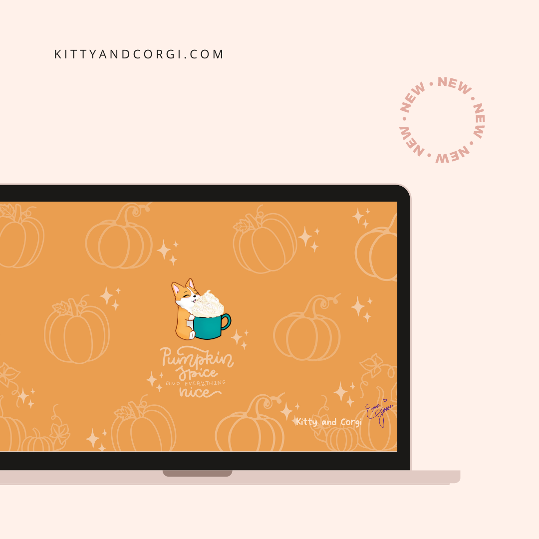 Kitty and Corgi Pumpkin Spice and Everything Nice 4k Desktop Wallpaper Bundle