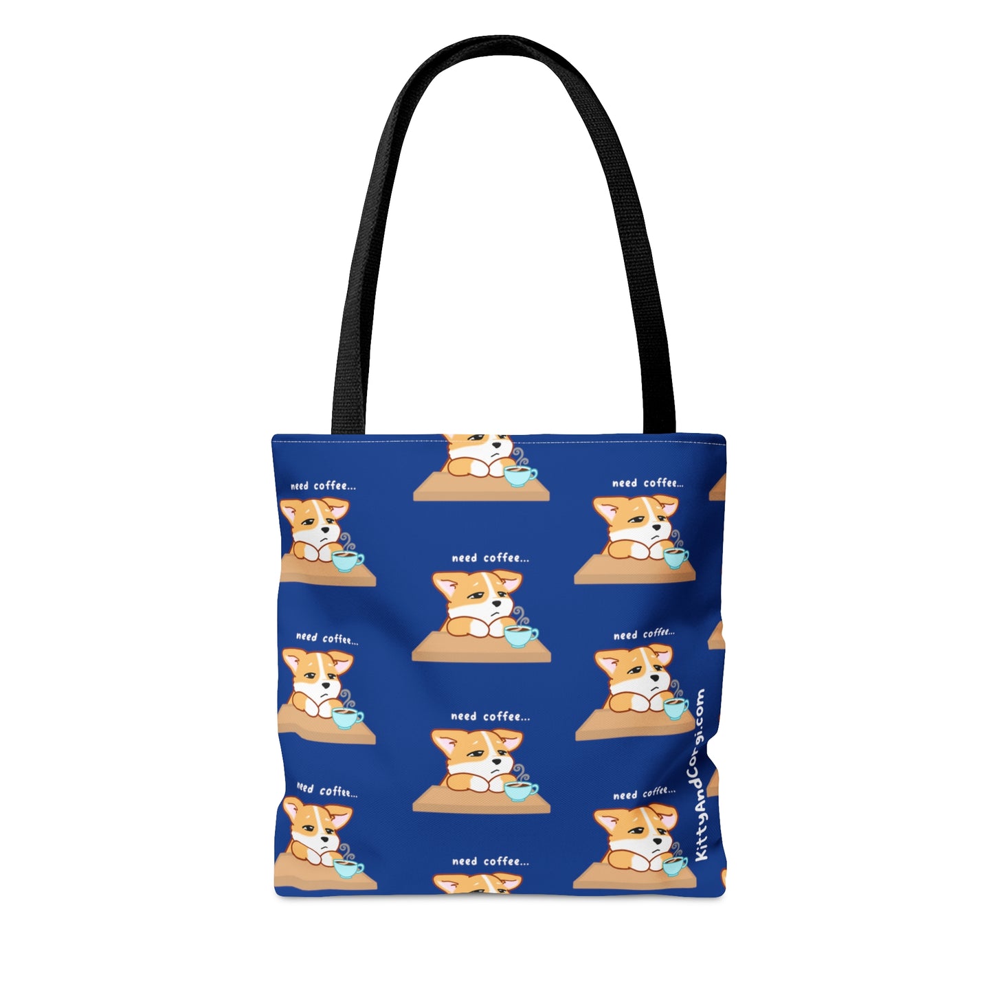 Corgi Needs Coffee - Repeating Pattern in Midnight Blue - Tote Bag