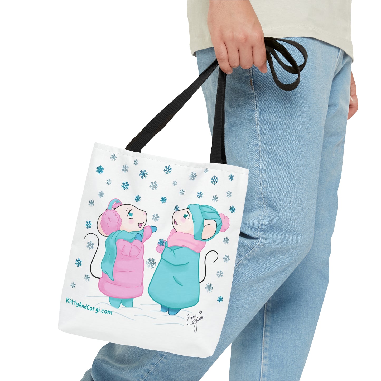 Snow Mousies Catching Snowflakes Tote Bag