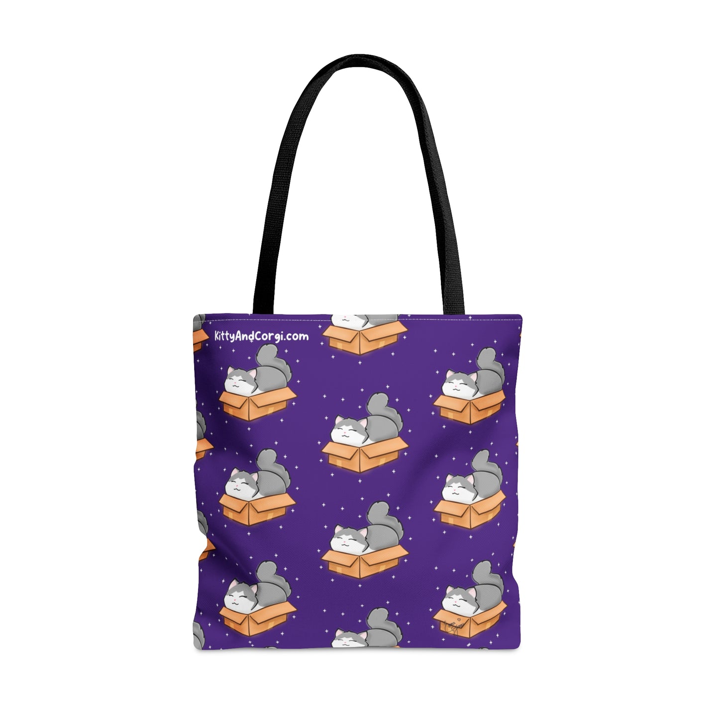 Kitty in a Box - Repeating Pattern in Dark Purple - Tote Bag (AOP)