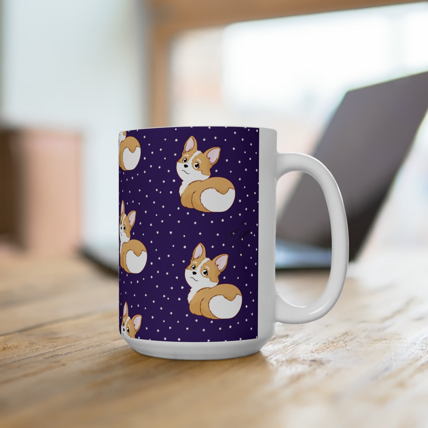 Corgi Butt Patterned Ceramic Mug - Purple with stars - 15oz