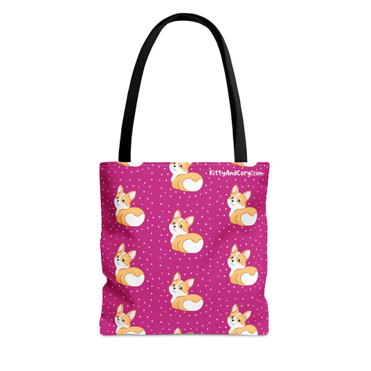 Corgi Butt - Pink - Patterned Tote Bag