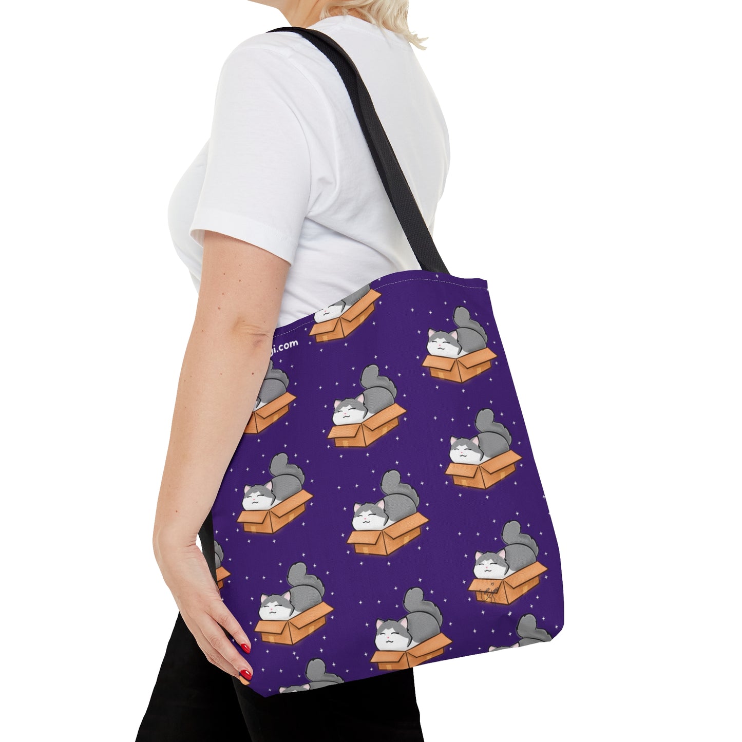Kitty in a Box - Repeating Pattern in Dark Purple - Tote Bag (AOP)