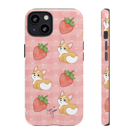 Corgi Butt and Strawberries Cute Pink Gingham Hearts Tough Case
