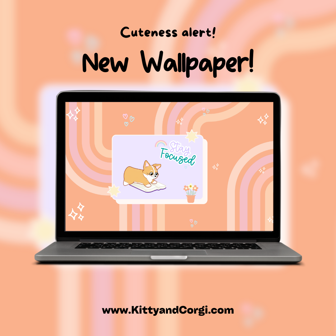 Corgi Retro Inspired Desktop Wallpaper - Stay Focused - Various Colors