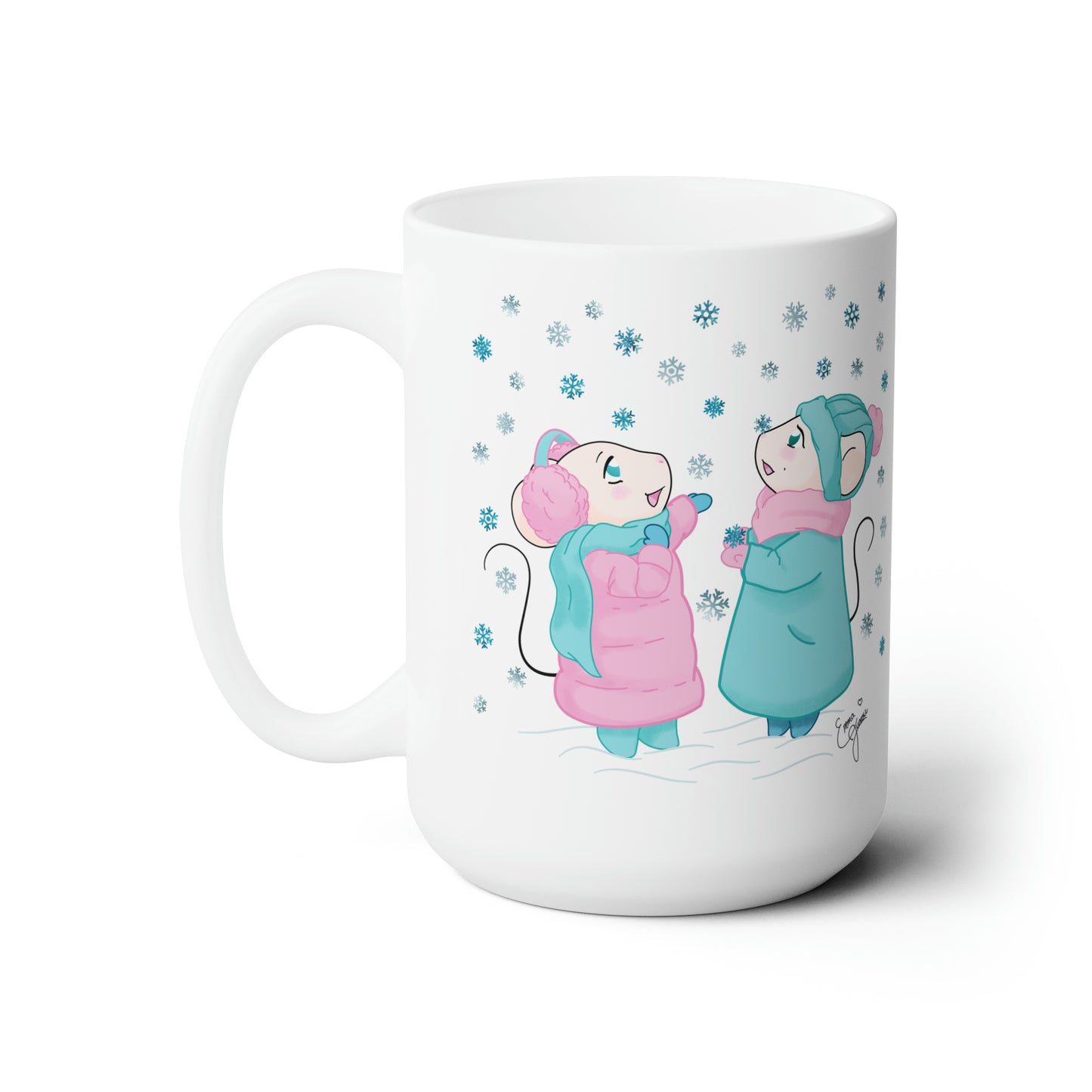Snow Mousies Catching Snowflakes Mug - 15 oz.